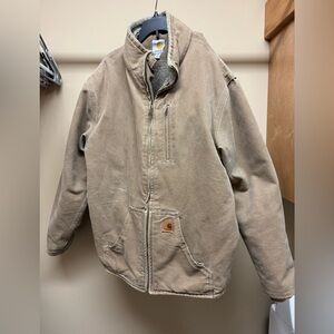 Carhartt Beige Mens Medium Work Jacket Sherpa lined.